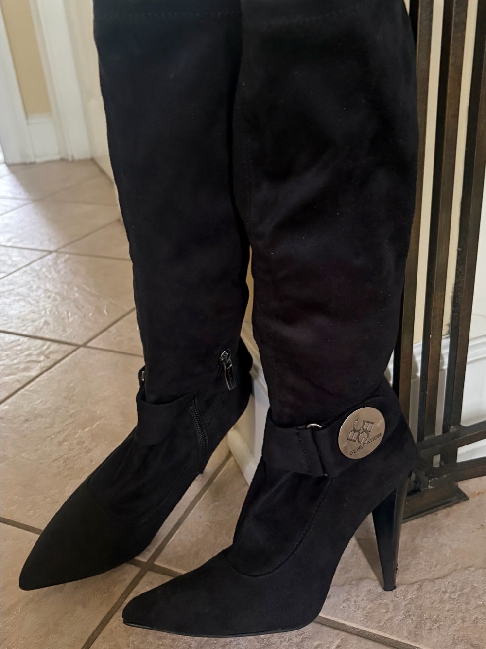 Black suede High-Heel Pointed Toe Knee-High Boots